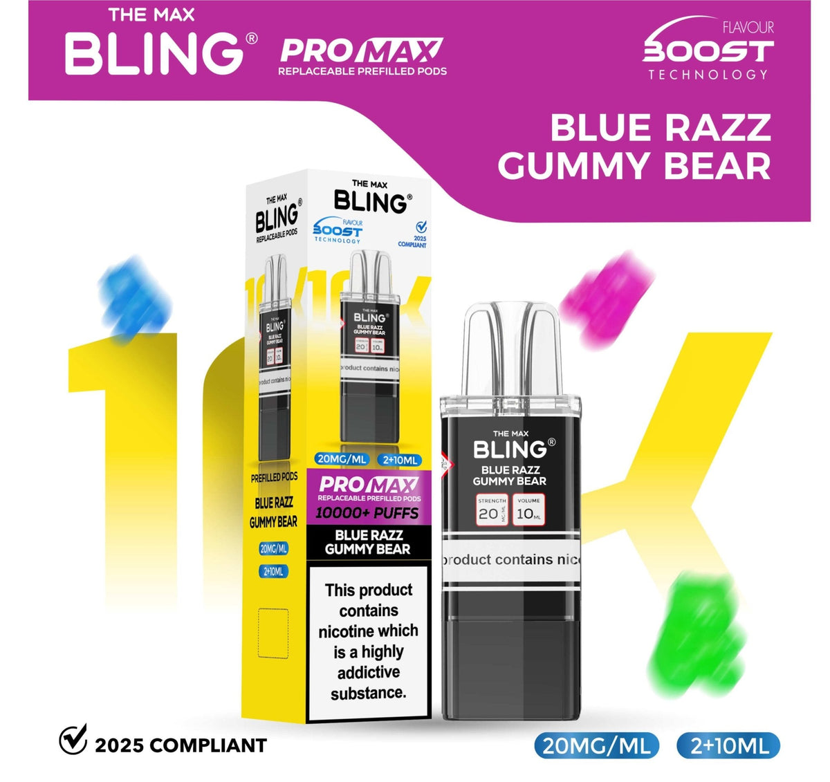 bulk wholesale The Bling 10k Pro Max Replacement Pods (BOX OF 5) - Blue Razz Gummy Bear