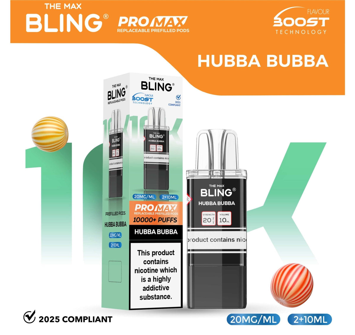 bulk wholesale The Bling 10k Pro Max Replacement Pods (BOX OF 5) - Hubba Bubba