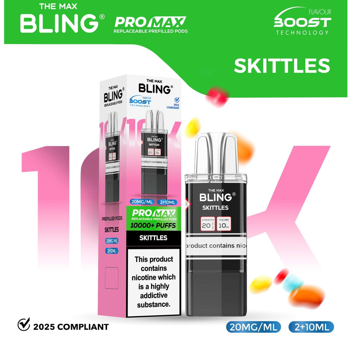 bulk wholesale The Bling 10k Pro Max Replacement Pods (BOX OF 5) - Skittles