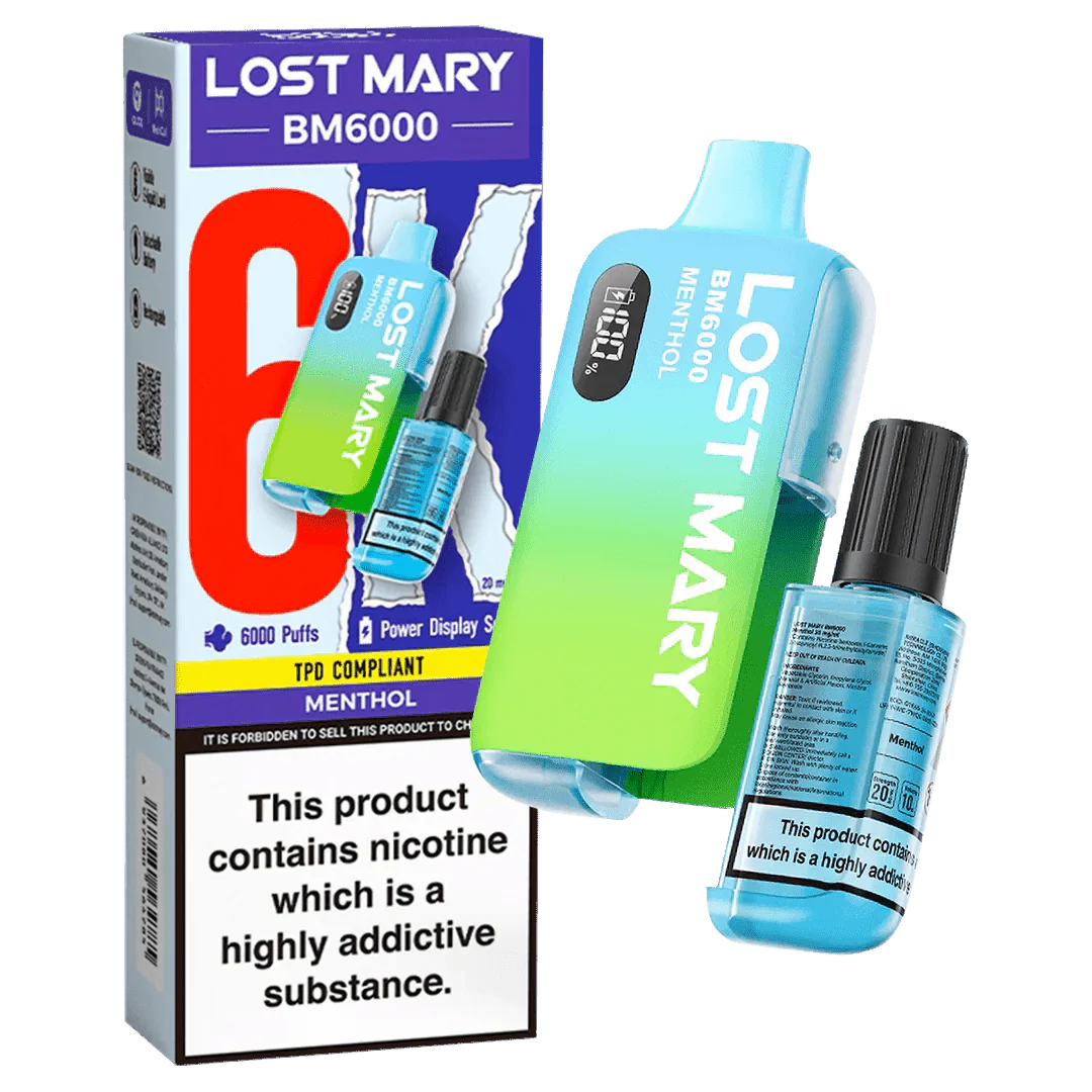 Lost Mary BM6000 Prefilled Disposable Vape Kit (Box of 5) - Wolfvapes.co.uk-Menthol