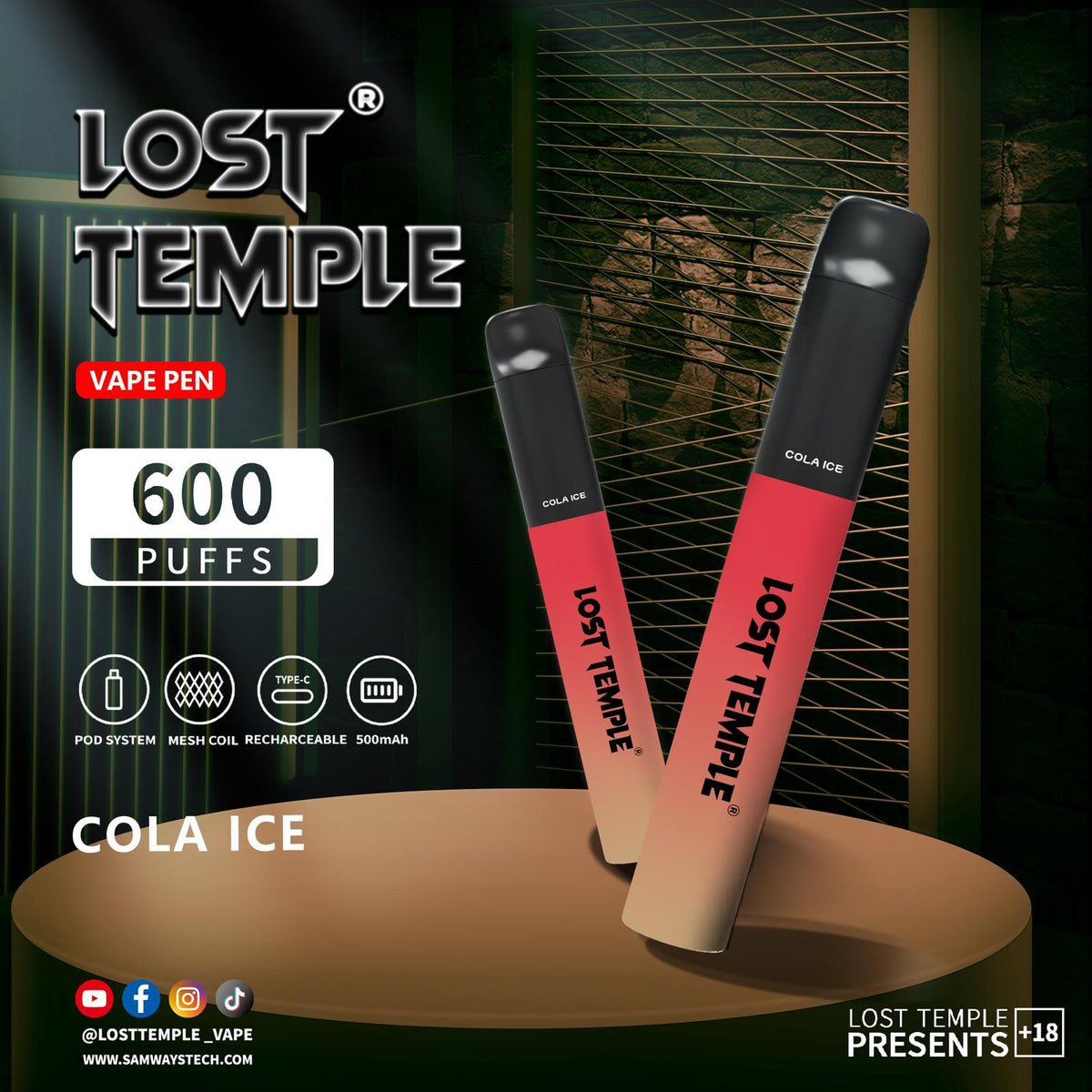 Lost Temple 600 Puffs Disposable Vape Device Kit Box of 10