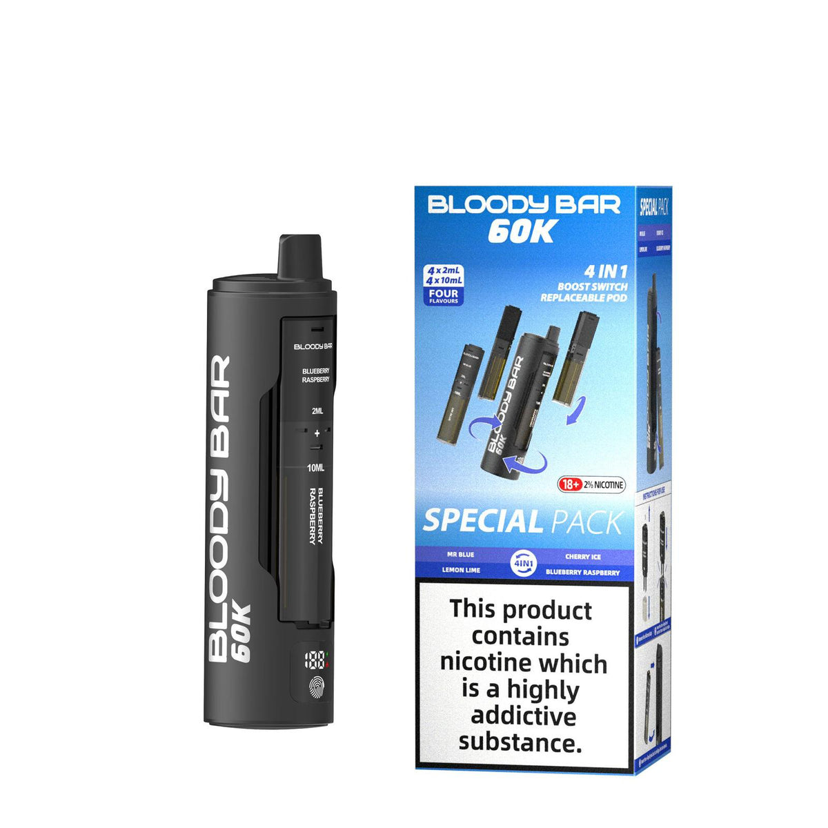 Bloody Bar 60k Prefilled 4 In 1 Pod Vape Kit Box of 5