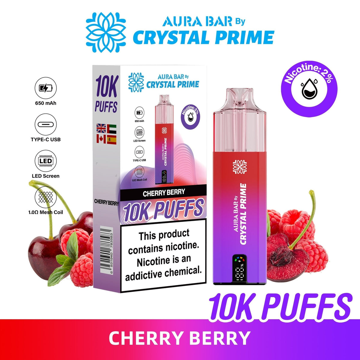 buy Aura Bar 10000 Disposable Vape By Crystal Prime - Pack of 5 at Wolfvapes.co.uk