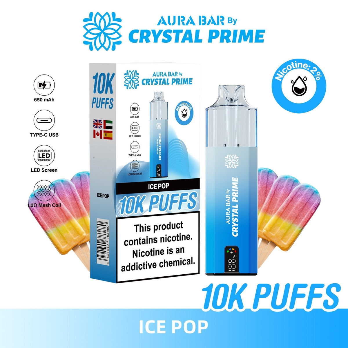 buy Aura Bar 10000 Disposable Vape By Crystal Prime - Pack of 5 at Wolfvapes.co.uk