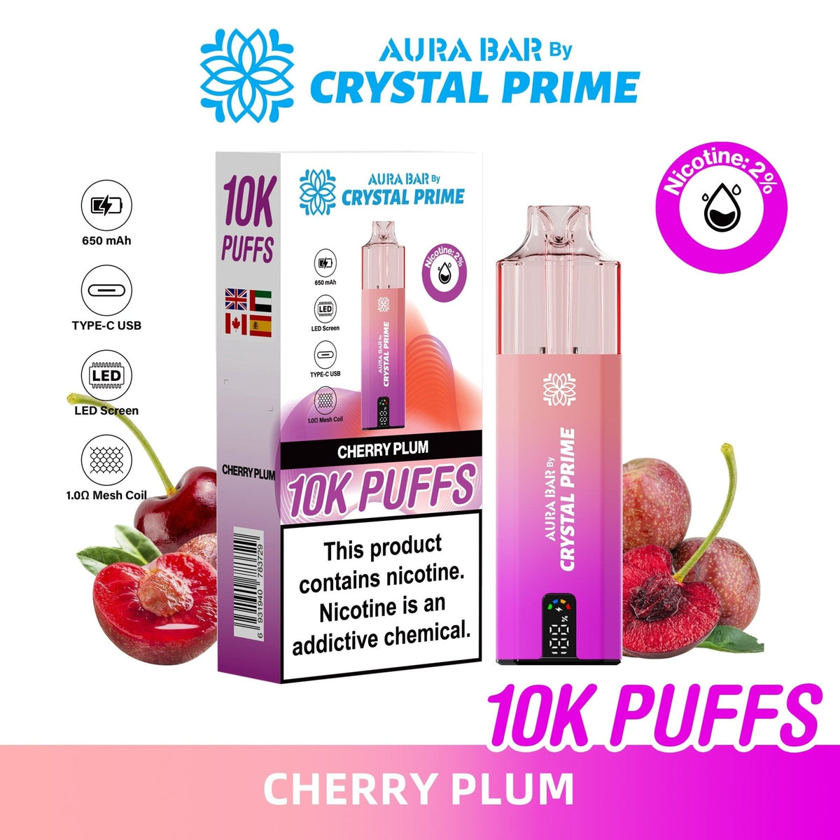 buy Aura Bar 10000 Disposable Vape By Crystal Prime - Pack of 5 at Wolfvapes.co.uk