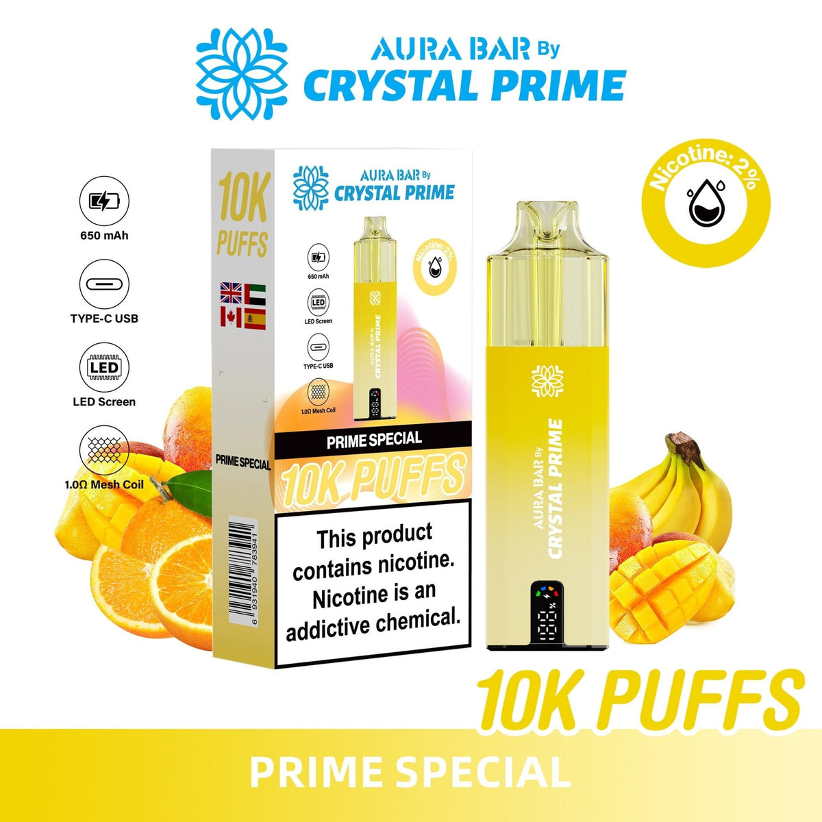 buy Aura Bar 10000 Disposable Vape By Crystal Prime - Pack of 5 at Wolfvapes.co.uk