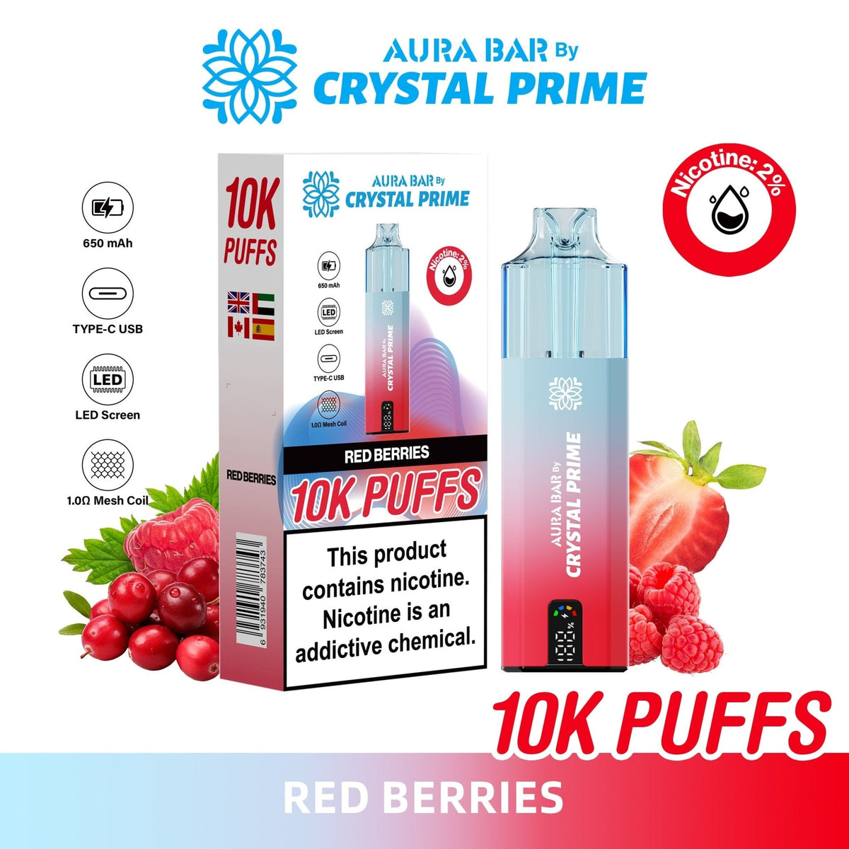 buy Aura Bar 10000 Disposable Vape By Crystal Prime - Pack of 5 at Wolfvapes.co.uk