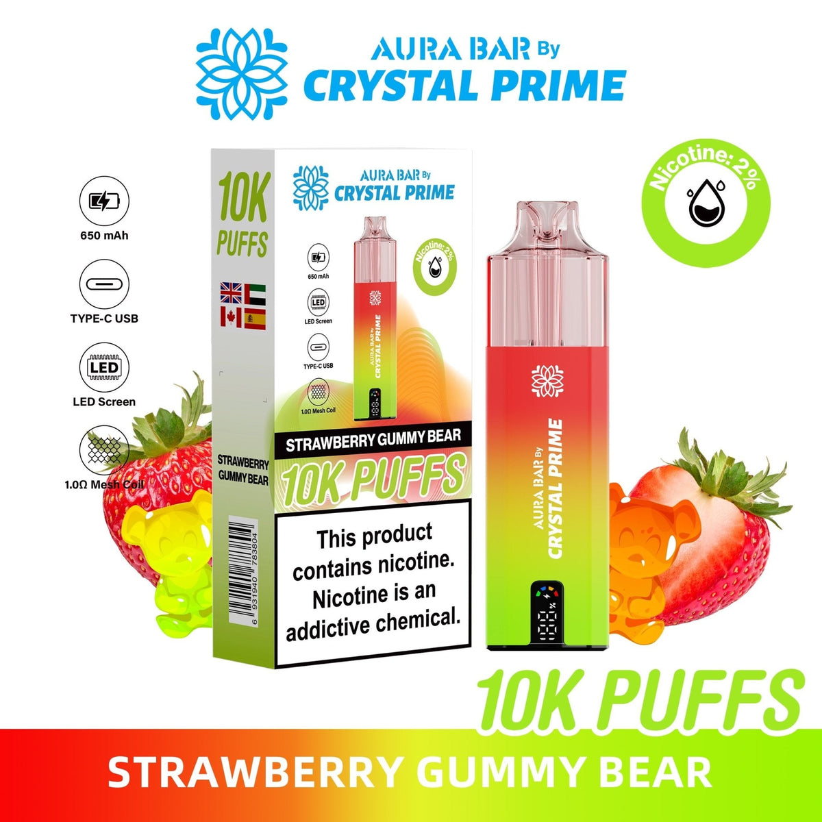 buy Aura Bar 10000 Disposable Vape By Crystal Prime - Pack of 5 at Wolfvapes.co.uk