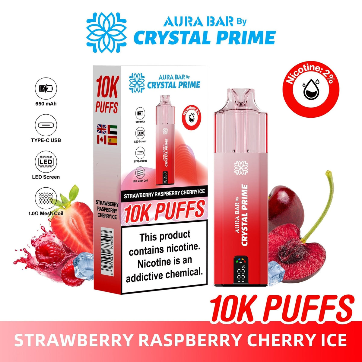 buy Aura Bar 10000 Disposable Vape By Crystal Prime - Pack of 5 at Wolfvapes.co.uk