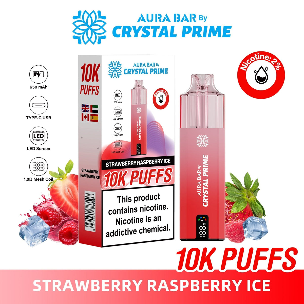 buy Aura Bar 10000 Disposable Vape By Crystal Prime - Pack of 5 at Wolfvapes.co.uk