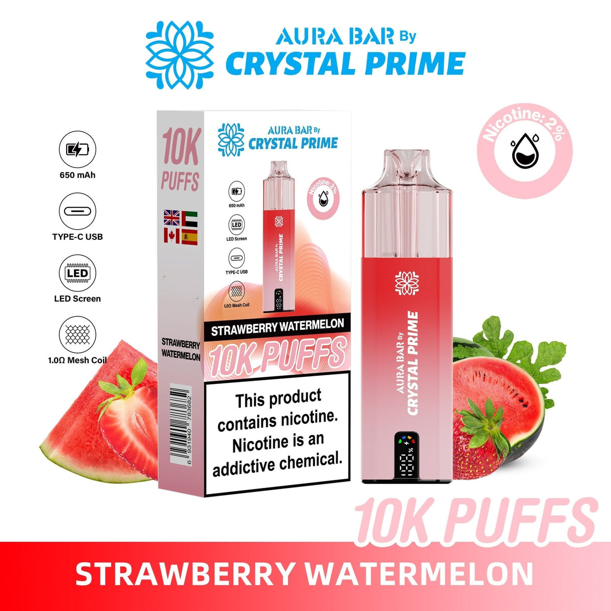 buy Aura Bar 10000 Disposable Vape By Crystal Prime - Pack of 5 at Wolfvapes.co.uk
