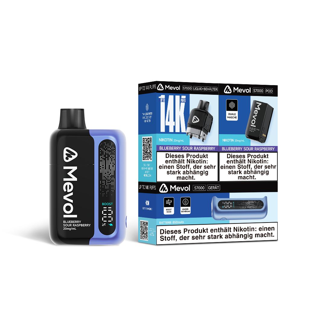 Buy Mevol S7000 Prefilled Pod Kit - 14k Puffs Box of 5 - Blueberry Sour Raspberry