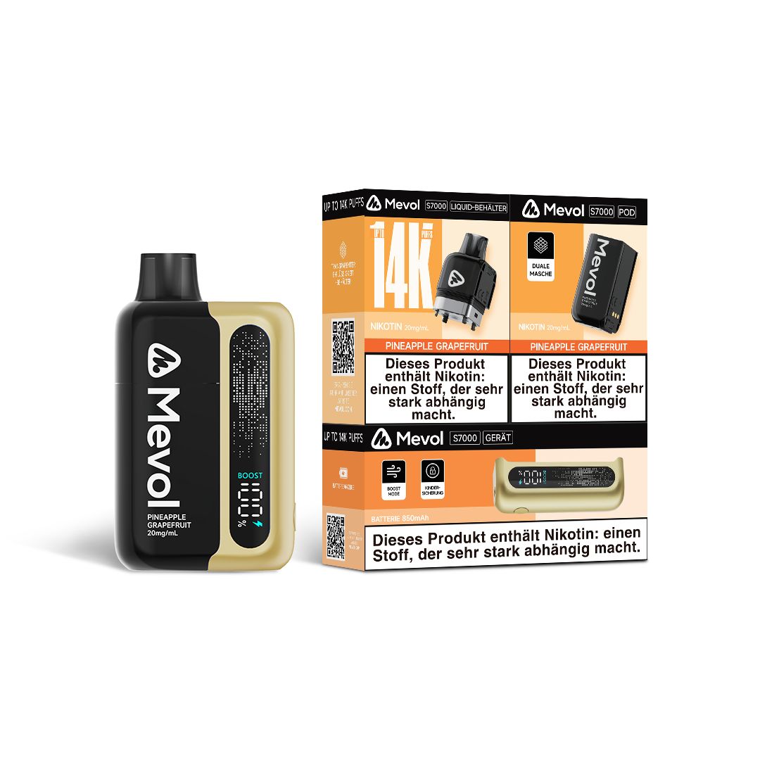 Buy Mevol S7000 Prefilled Pod Kit - 14k Puffs Box of 5 - Pineapple Grapefruit