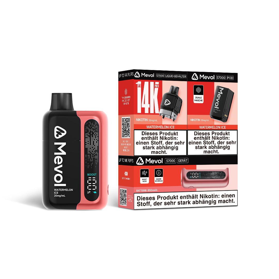 Buy Mevol S7000 Prefilled Pod Kit - 14k Puffs Box of 5 - Watermelon Ice