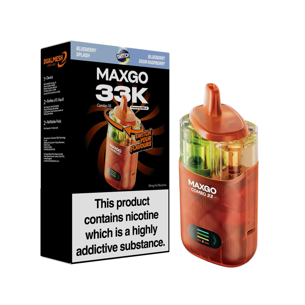 buy Relx Maxgo 33k Prefilled Pod Vape Kit Pack of 5 at Wolfvapes.co.uk