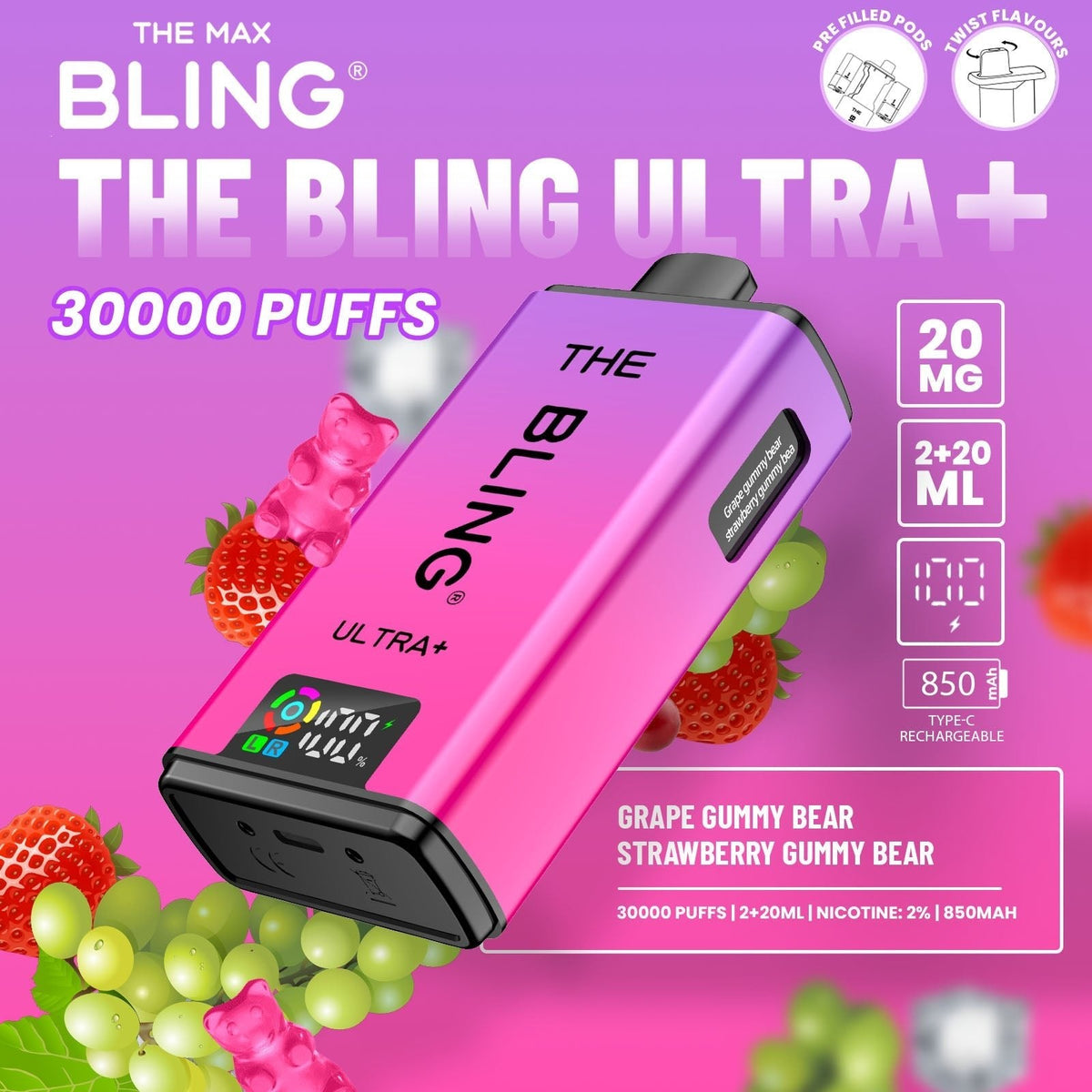 buy The Crystal Bling Ultra Plus 30k Prefilled Vape Kit Box of 5 at Wolfvapes.co.uk