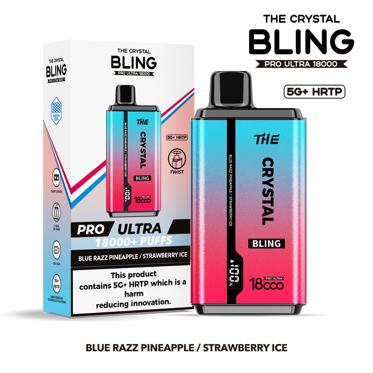 The Crystal Bling Pro Ultra 18000 Disposable Vape Box of 5 - Cherry Ice / Peach Mango - vapeukwholesale