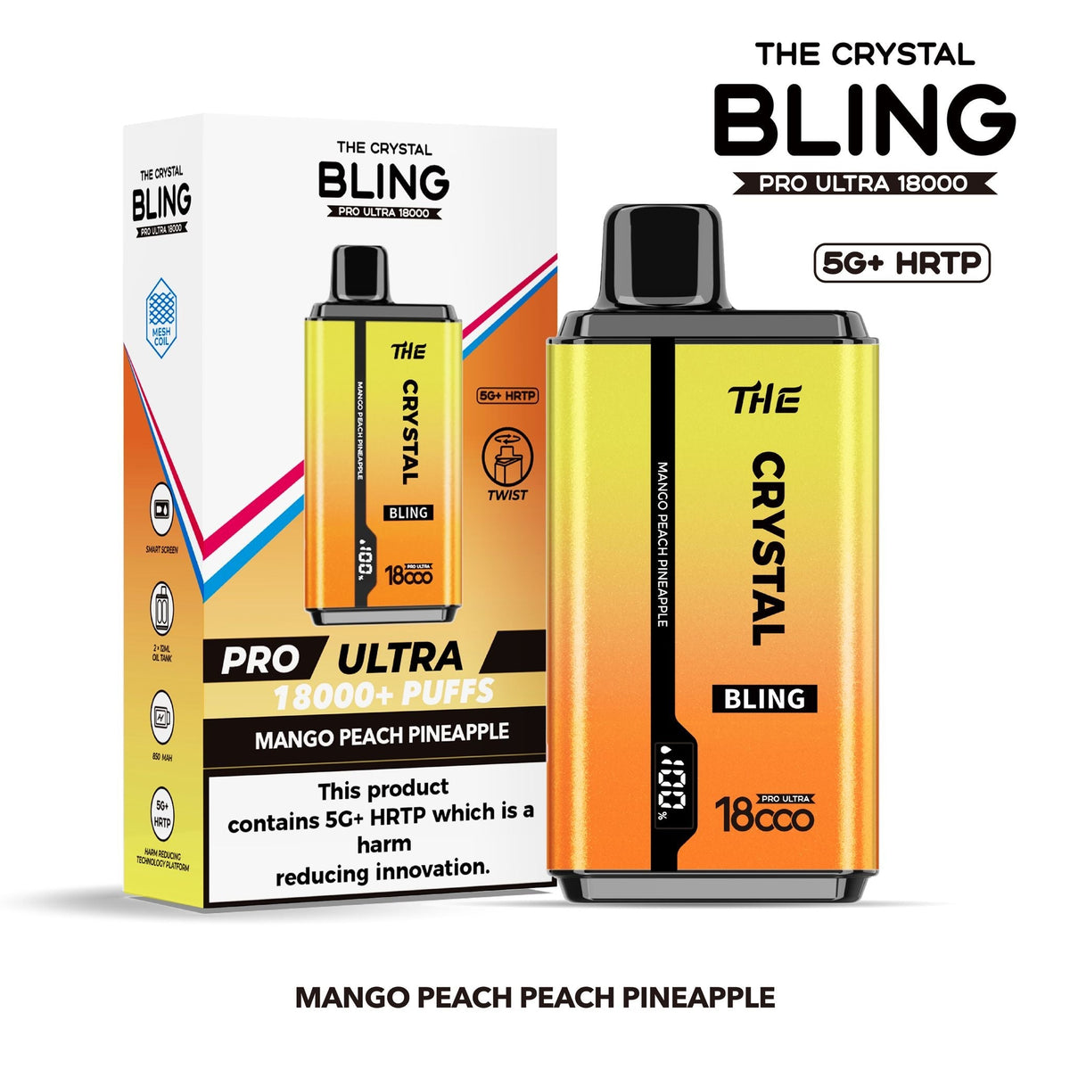 The Crystal Bling Pro Ultra 18000 Disposable Vape Box of 5 - Mango Peach Pineapple - vapeukwholesale