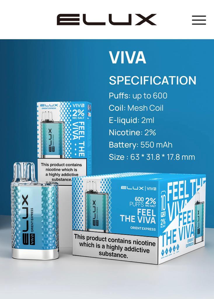 Elux Viva 600 Puffs Disposable Vape Pod Box of 10