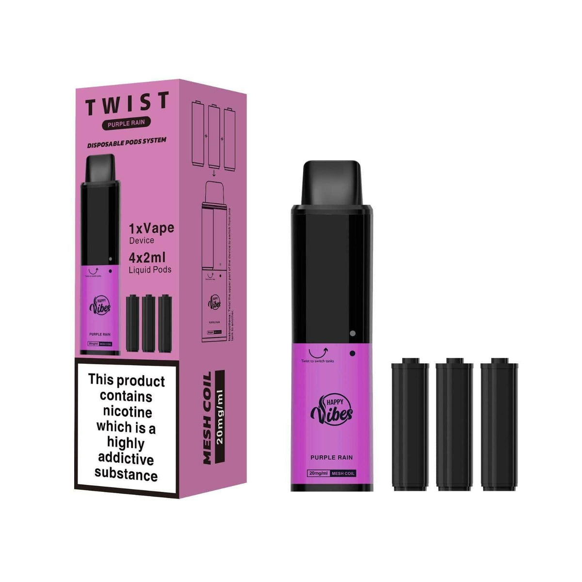 Happy Vibes Twist 2400 Disposable Vape Pod Puff Bar Box of 5 - YD VAPE STORE