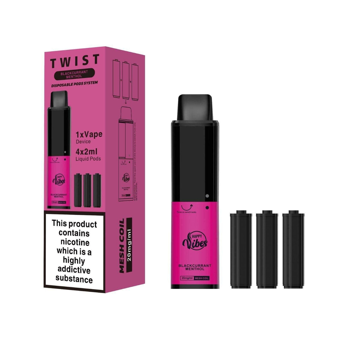 Happy Vibes Twist 2400 Disposable Vape Pod Puff Bar Box of 5 - YD VAPE STORE