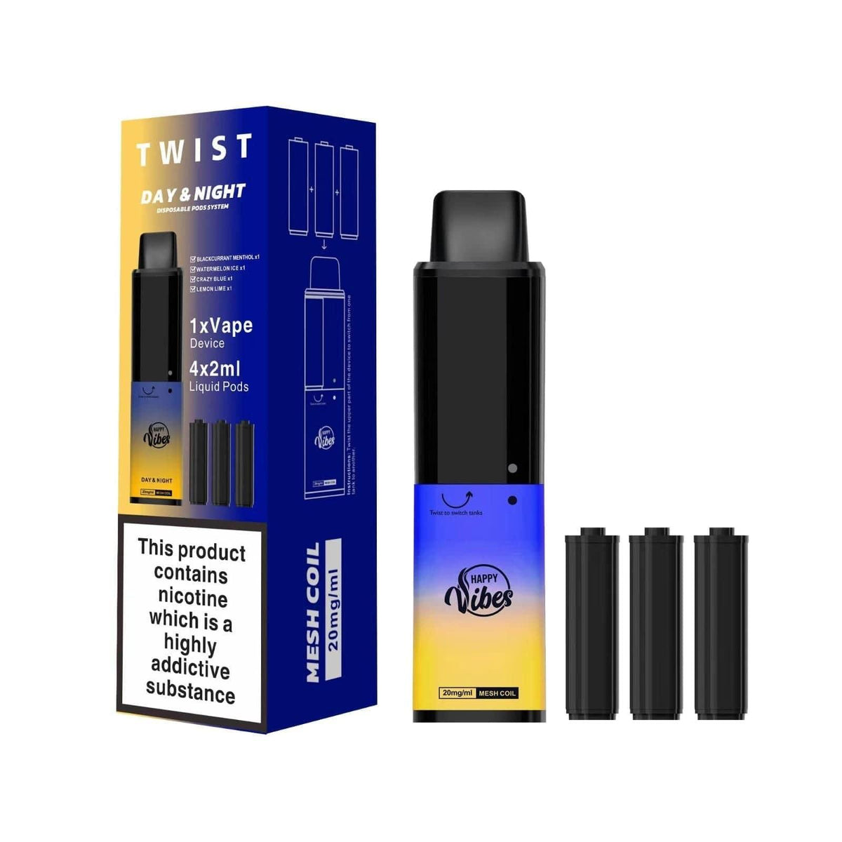 Happy Vibes Twist 2400 Disposable Vape Pod Puff Bar Box of 5 - YD VAPE STORE