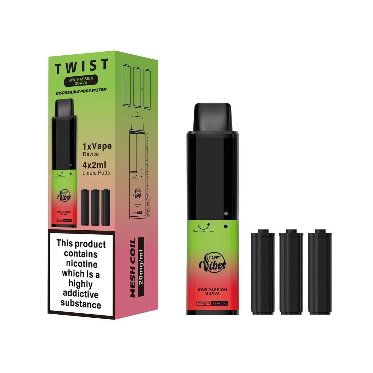 Happy Vibes Twist 2400 Disposable Vape Pod Puff Bar Box of 5 - YD VAPE STORE