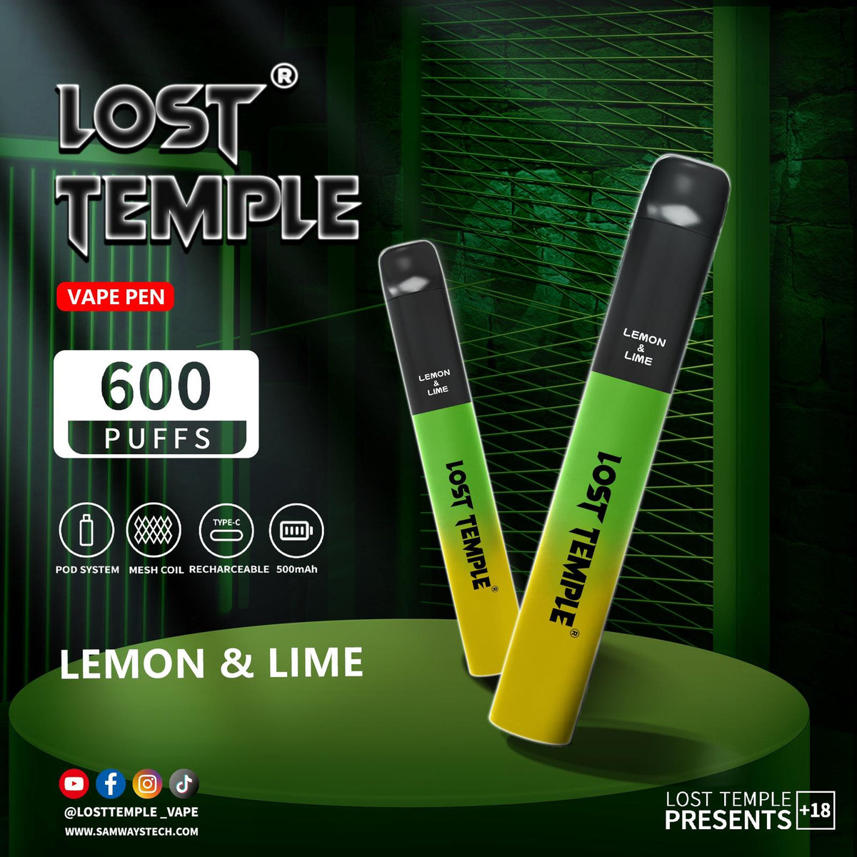 Lost Temple 600 Puffs Disposable Vape Device Kit Box of 10