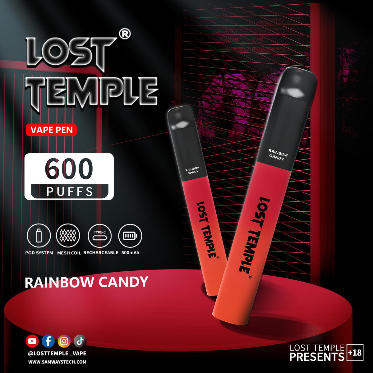 Lost Temple 600 Puffs Disposable Vape Device Kit Box of 10