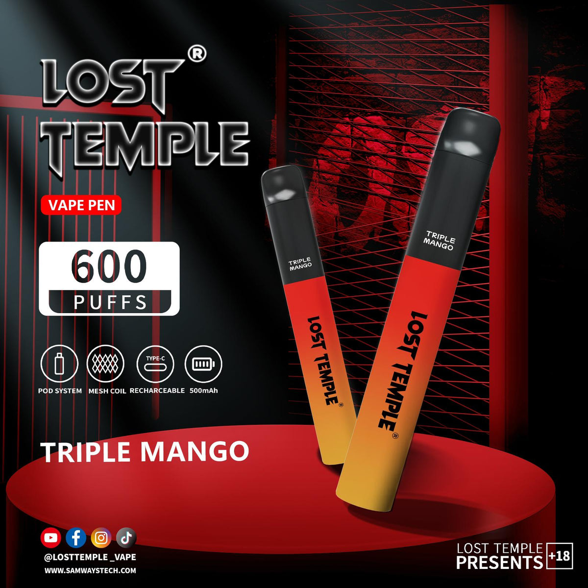 Lost Temple 600 Puffs Disposable Vape Device Kit Box of 10